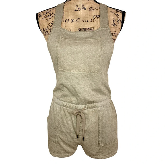 PINK ROSE Crisscross Cotton Knit Shortalls Size Small Marbled Olive Green - Picture 1 of 15